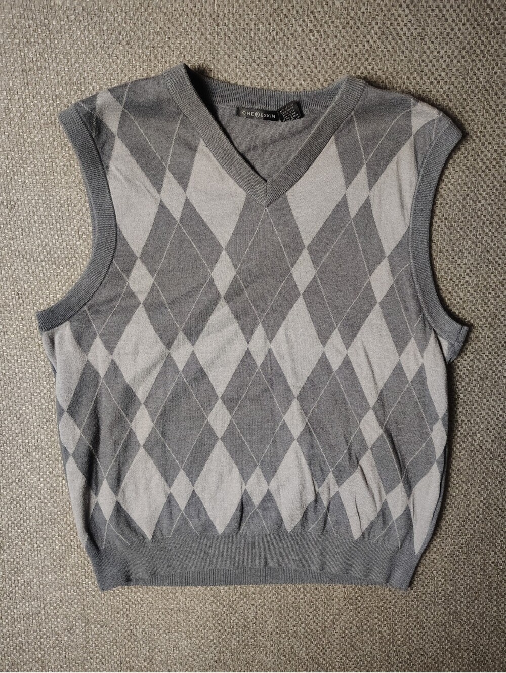 Chereskin Mens XXL Gray Argyle V-Neck Sweater Vest Cotton Blend Knit Pullover